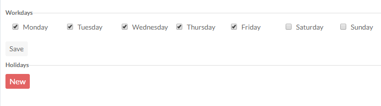 Setting workdays and holidays