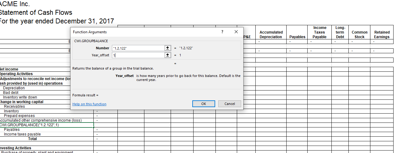 Enter the parameters (if available for the selected function).