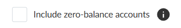 A screenshot of the user interface clickbox to include zero-balance accounts in the General Ledger Completeness tableview