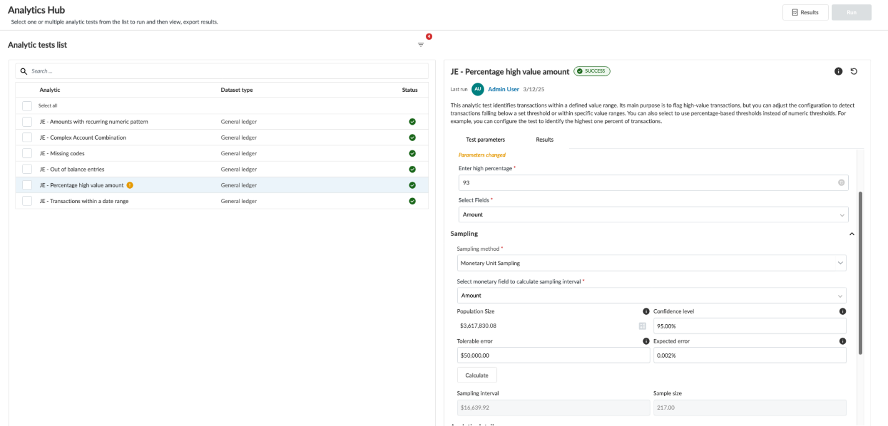 The user interface for sampling in an analytic test