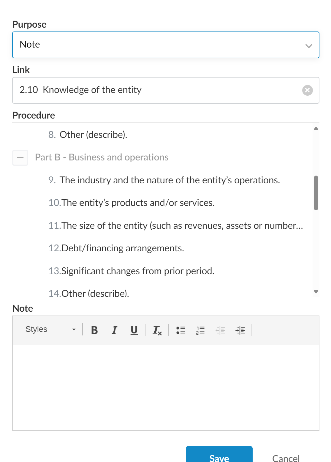 Editing an Annotation, with the Link drop-down as an option.