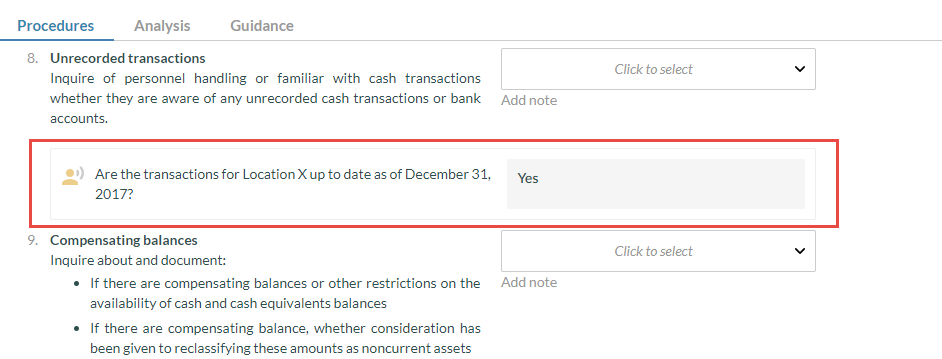 Accepted client responses displayed beneath their linked procedures.