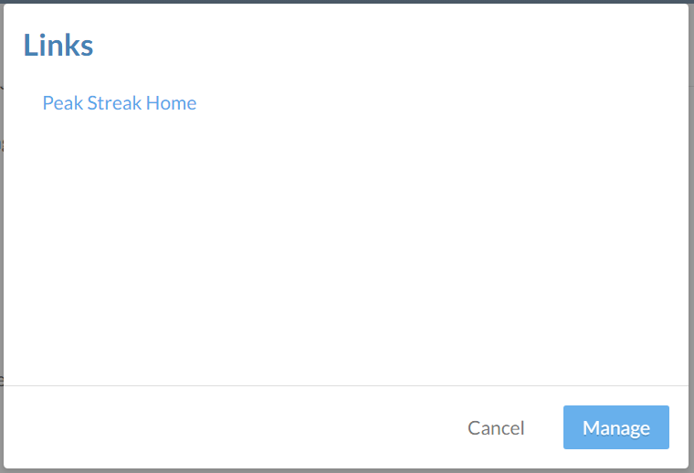 The Links dialog seen when users select Links from the Cloud menu