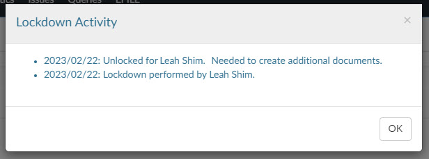 Lockdown activity dialog.