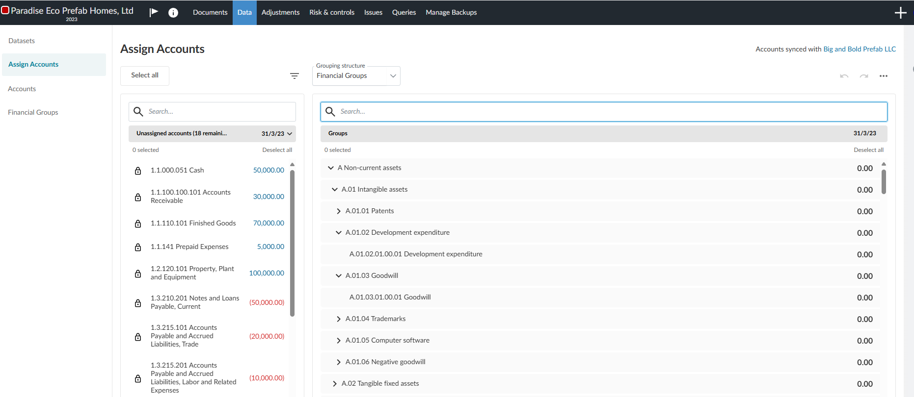 Accounts imported from a source engagement in a product whose financial grouping struicture is different from the product containing the destination engagement, and no predefined logic exists to align the financial grouping structures. As a result, the accounts can be locked with no way to assign them to financial groups in the destination engagement. 