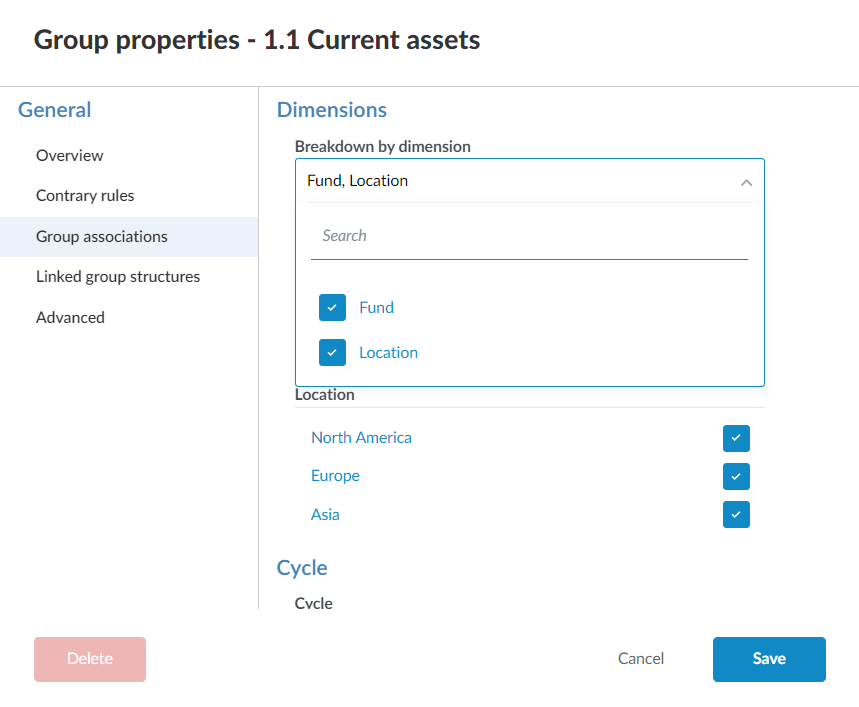The Group properties dialog.