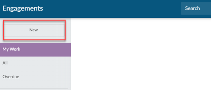 Select the New button to create a new engagement file.