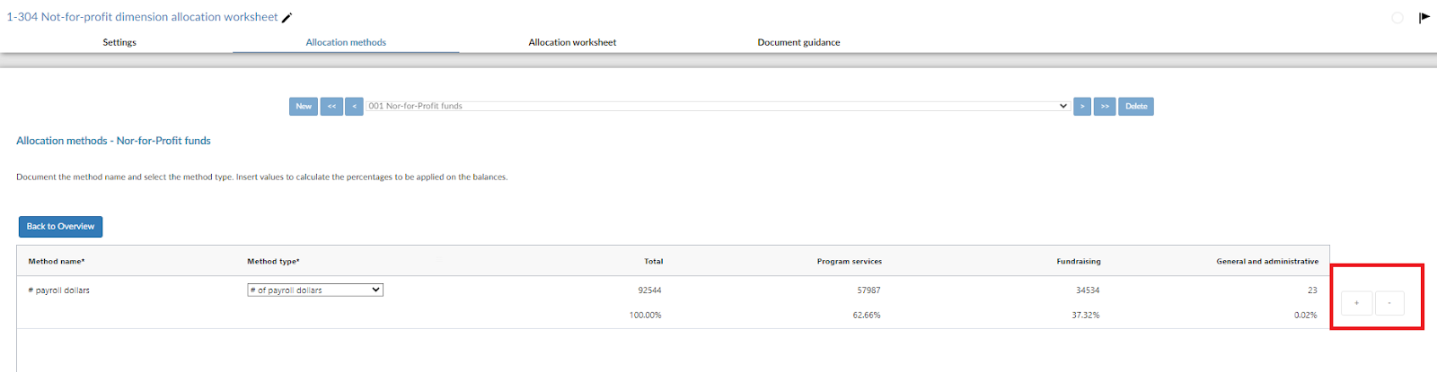 1-304 Not-for-profit domension allocation worksheet.