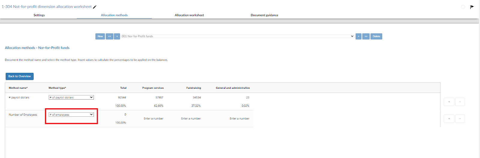 1-304 Not-for-profit dimension allocation worksheet.
