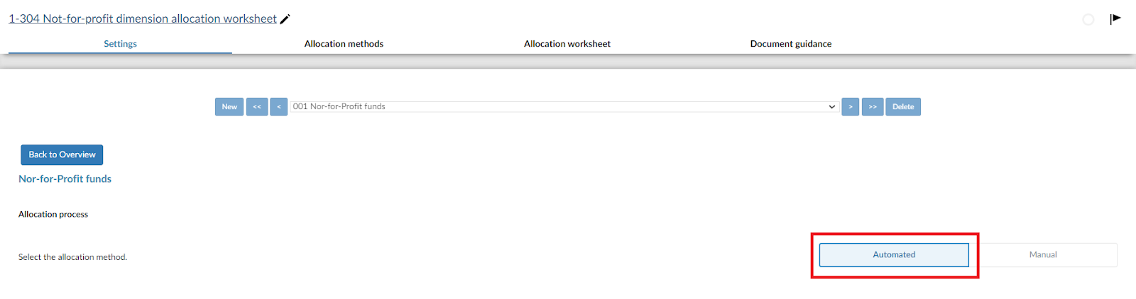 1-304 Not-for-profit dimension allocation worksheet. 