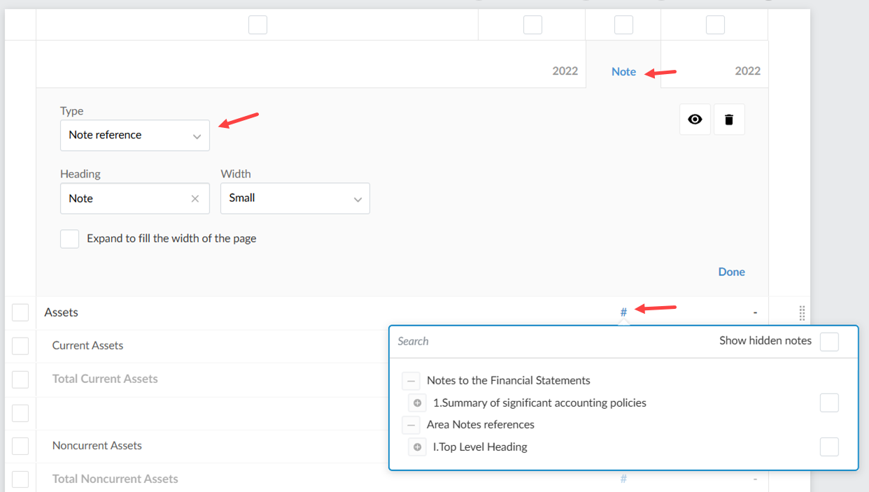 The user interface for adding a reference link to a dynamic table