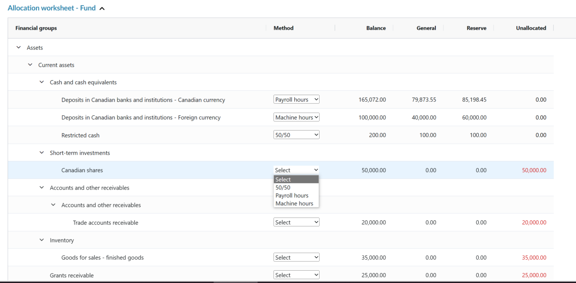 The Allocation worksheet.