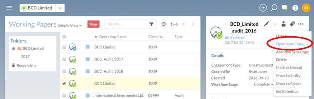 Open a sync copy of the client file for last year's engagement.