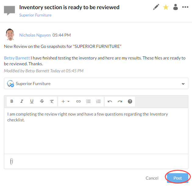 Posting comment