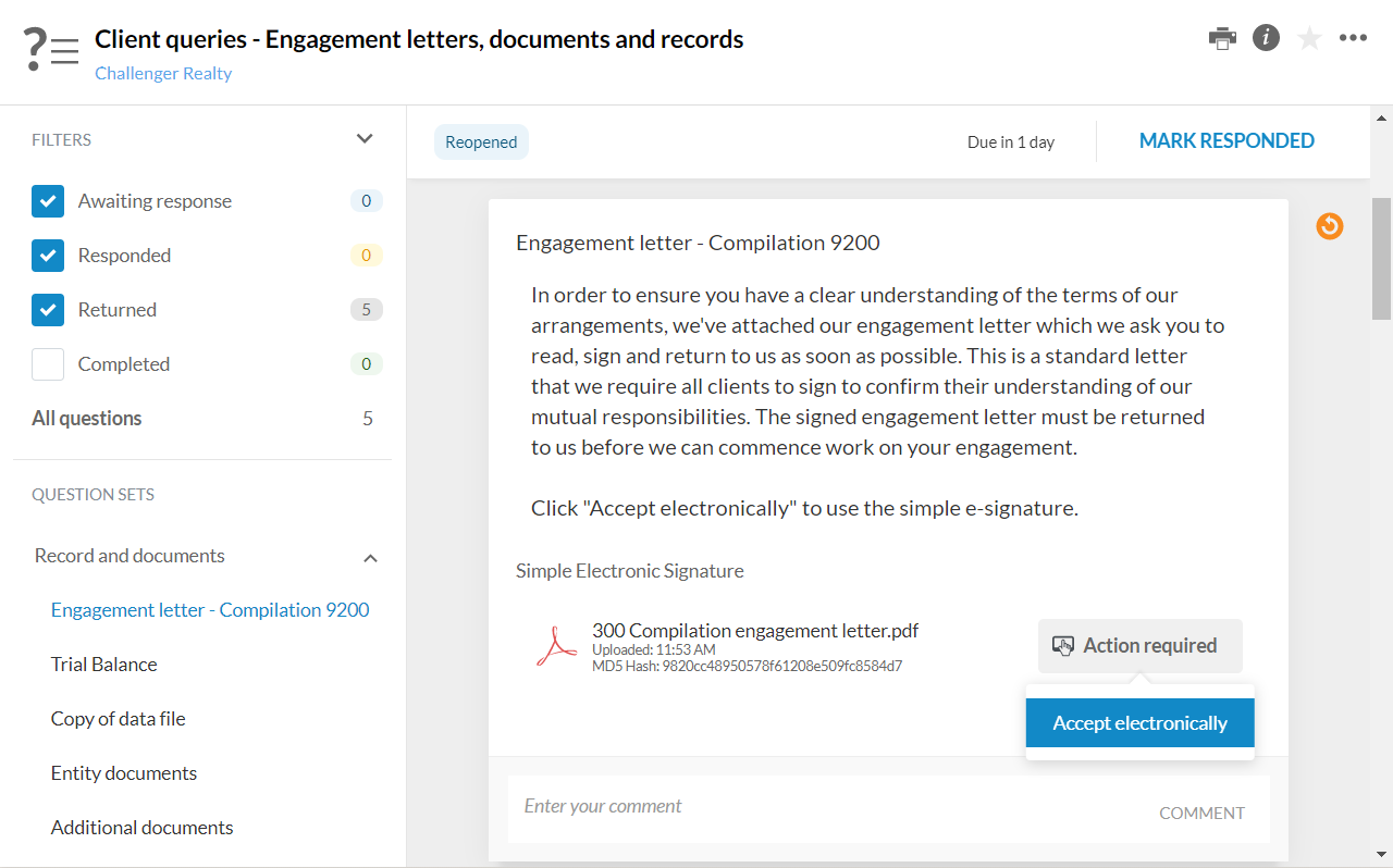 Clients can accept documents electronically.