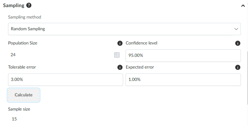 Setting parameters for the Random Sampling method. 