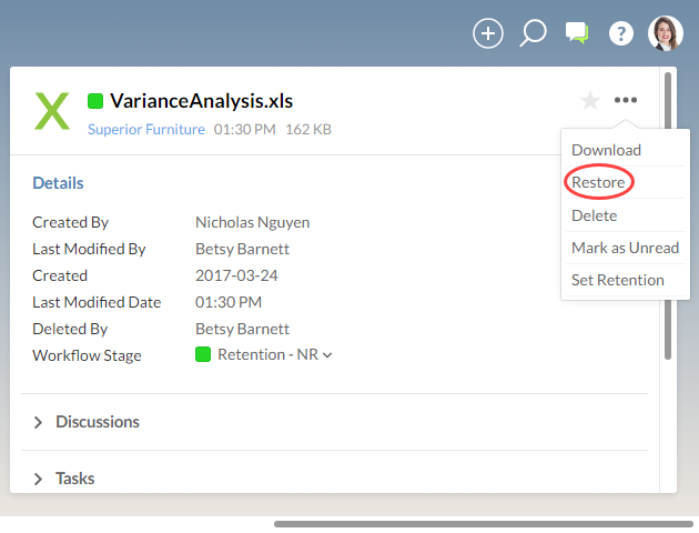 Restore files from recycle bin