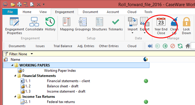 Click the Year End Close button to begin the year end close.