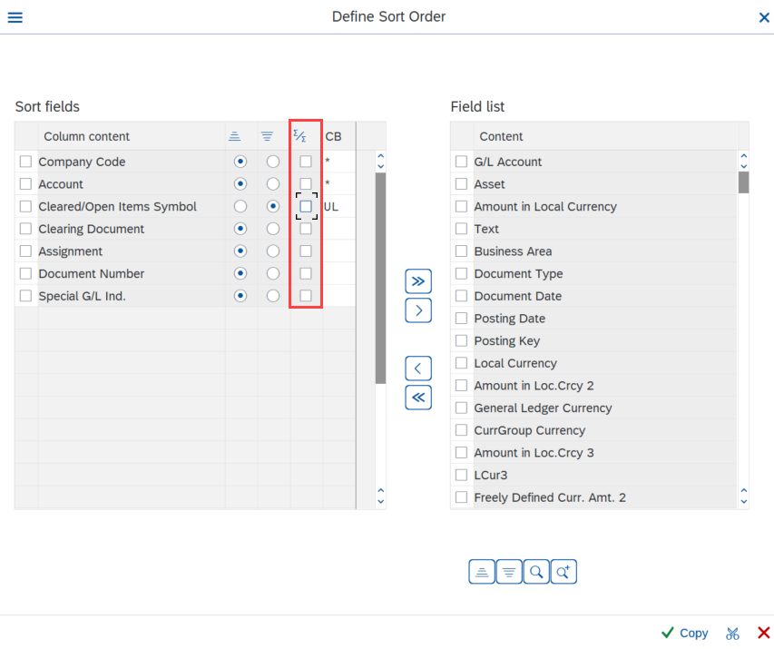 The Define Sort Order dialog.