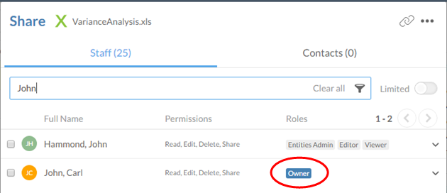 This user has the Owner role for the selected file.