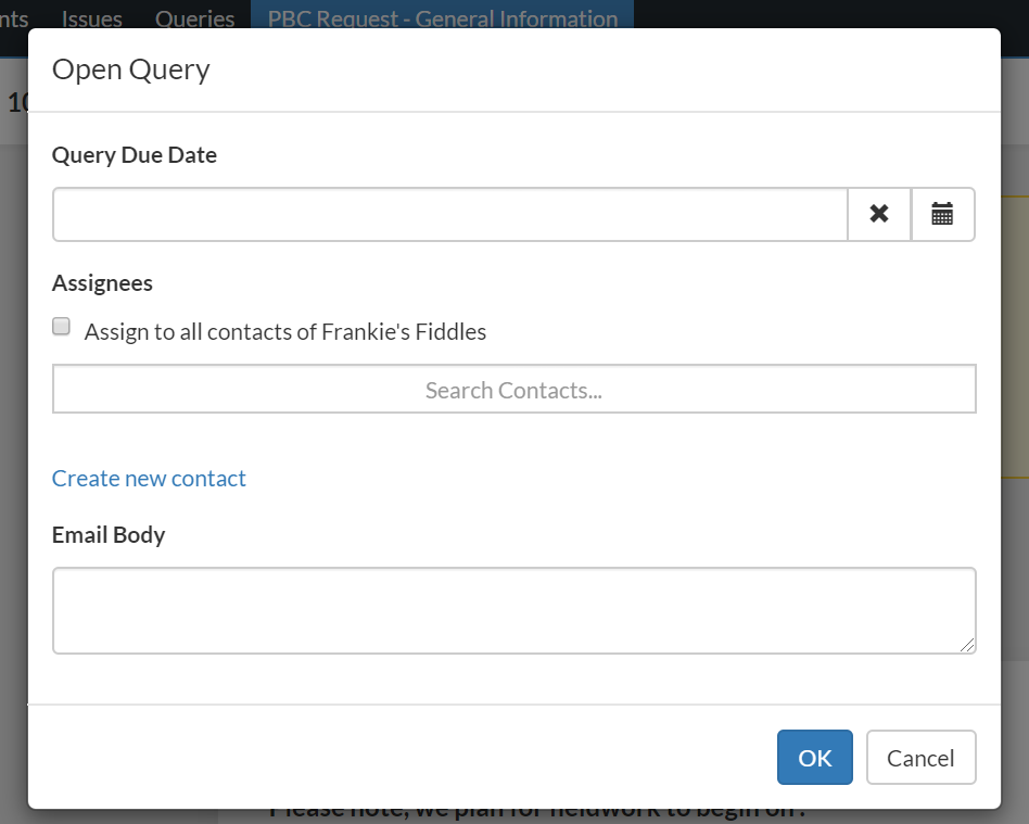 Send PBC Request to client contacts.