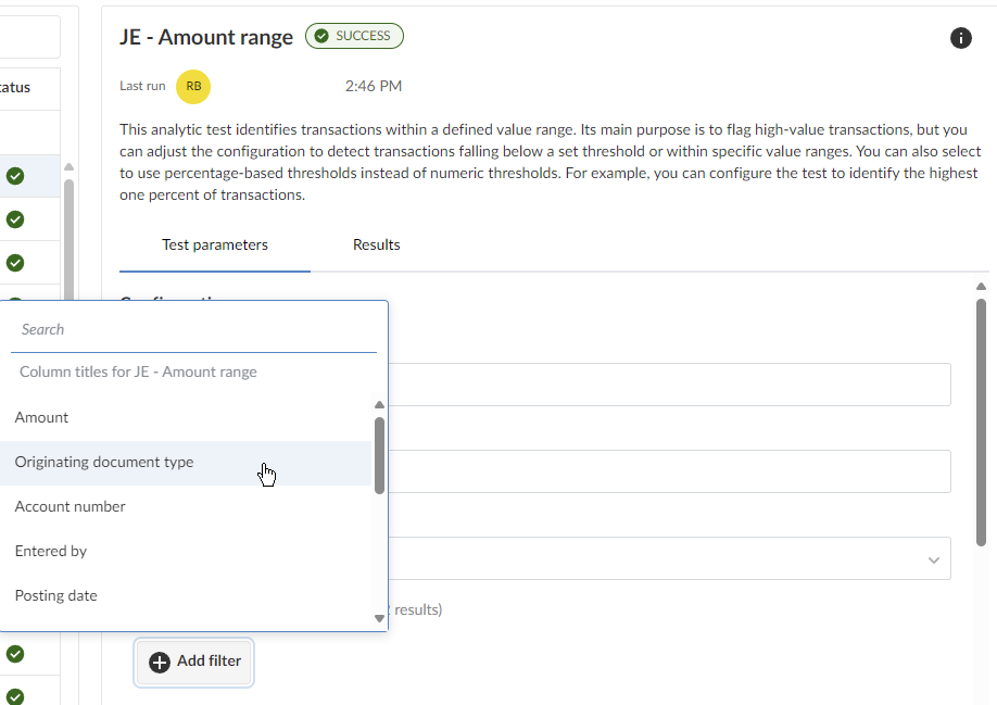 Select a column where to apply a filter condition.