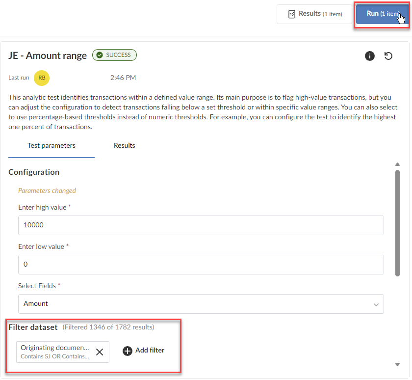 Run the analytic test on the subset of input data you created with the filter.