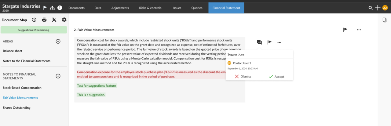The user interface for staff to review client contact sugggested edits.