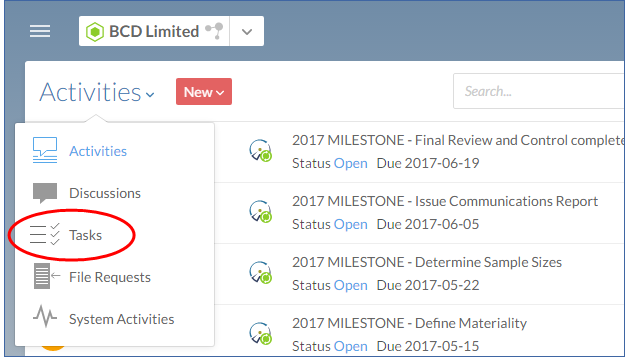 Open the Tasks list.