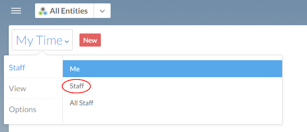 The Staff menu option from the My Time menu. 