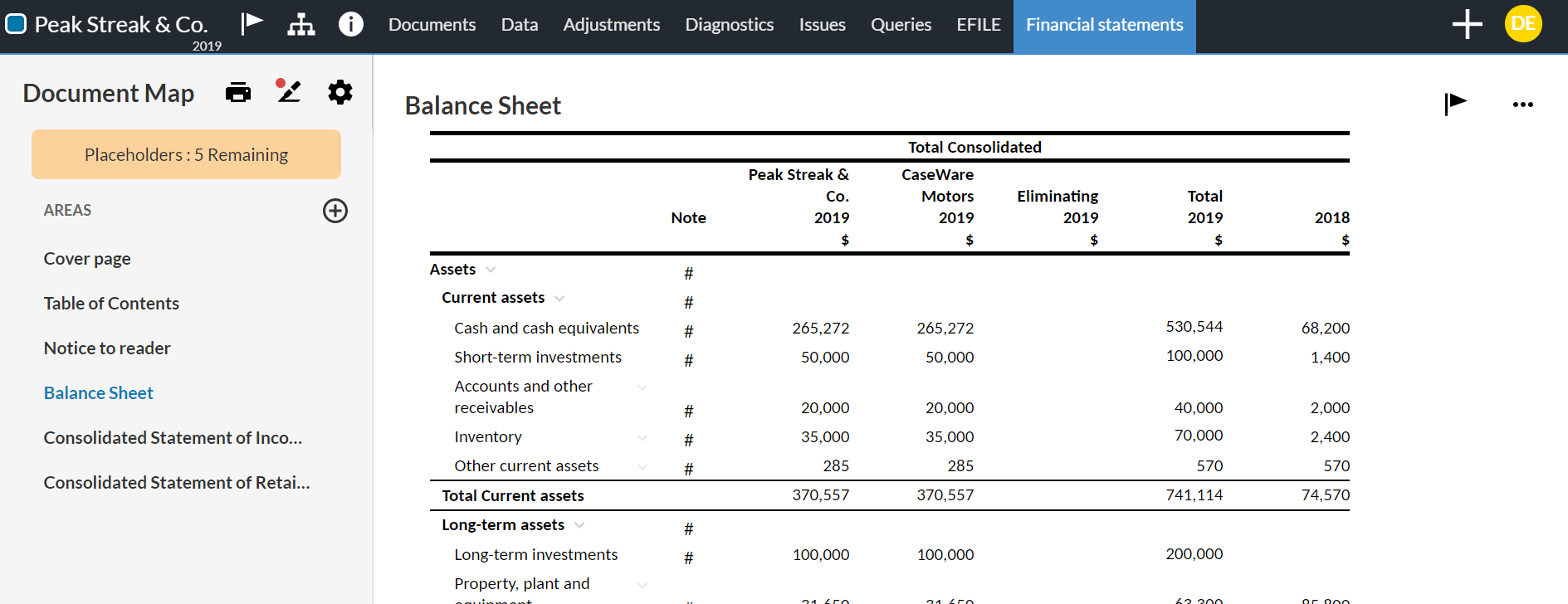 This is what the Total consolidated option displays in the table.