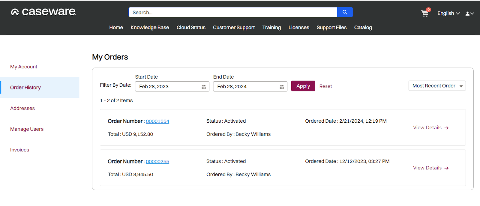 View your order history.