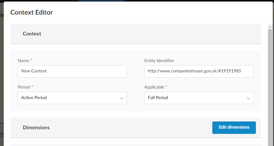 The Context Editor dialog.