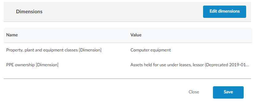 The Dimensions section of the Context Editor dialog.