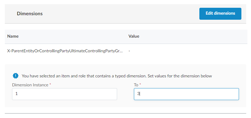 The Dimensions section of the Context Editor dialog.
