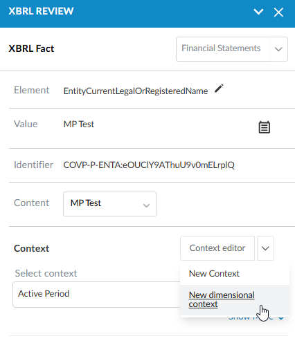 The XBRL review panel.