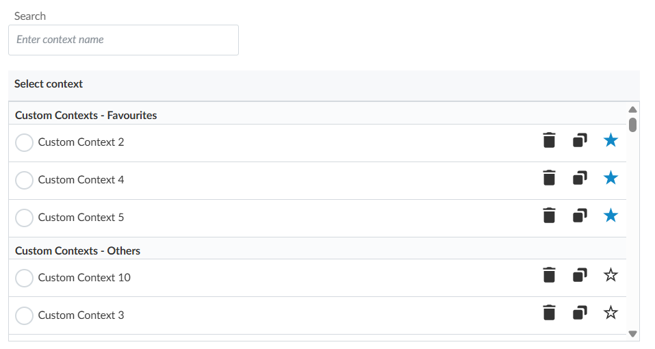 Adding custom contexts as favorites.