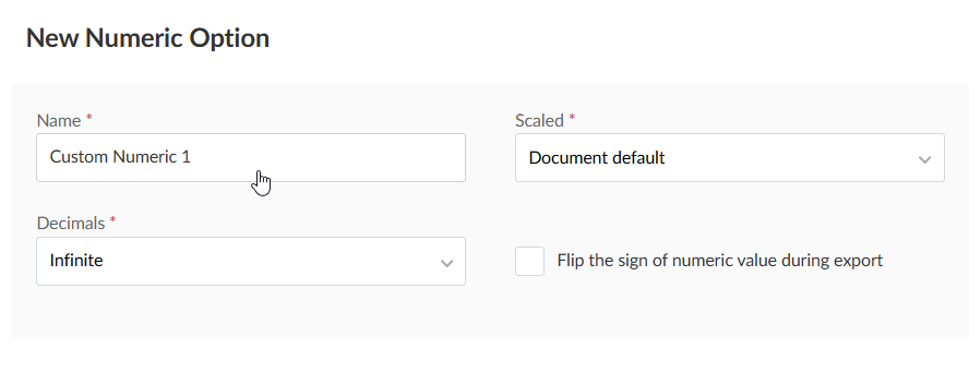 The New Numeric Option dialog.