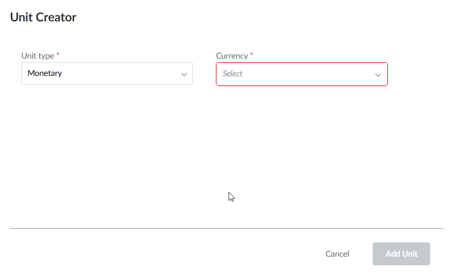 The Unit Creator dialog.