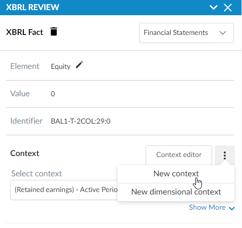 The XBRL review panel.