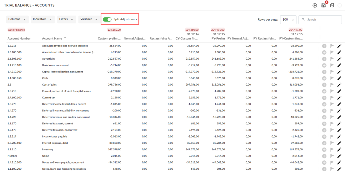 The Split Adjustment toggle on the Data page.