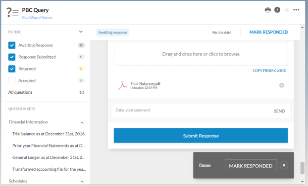 The MARK RESPONDED button in the notification message.
