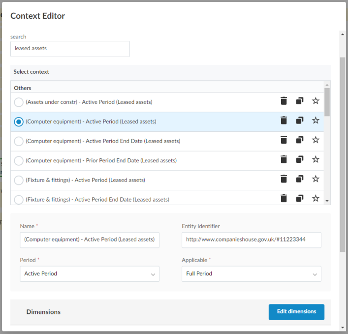 The Context Editor dialog.