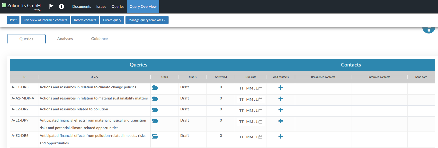 List of the queries in the Query Overview
