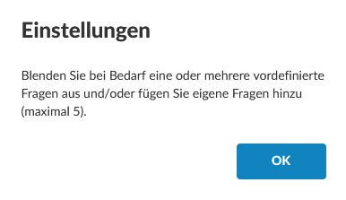 Screenshot des Dialogs mit einem Hinweis zu den benutzerdefinierten Einstellungen