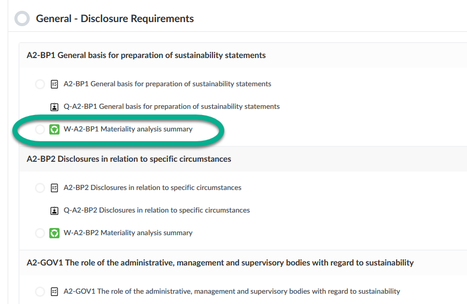 Screenshot of the Materiality analysis summary document