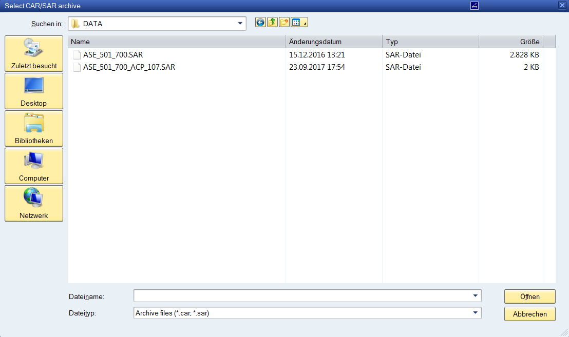Selecting the SAR file
