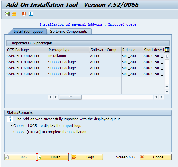 Installation of Add-On was successful