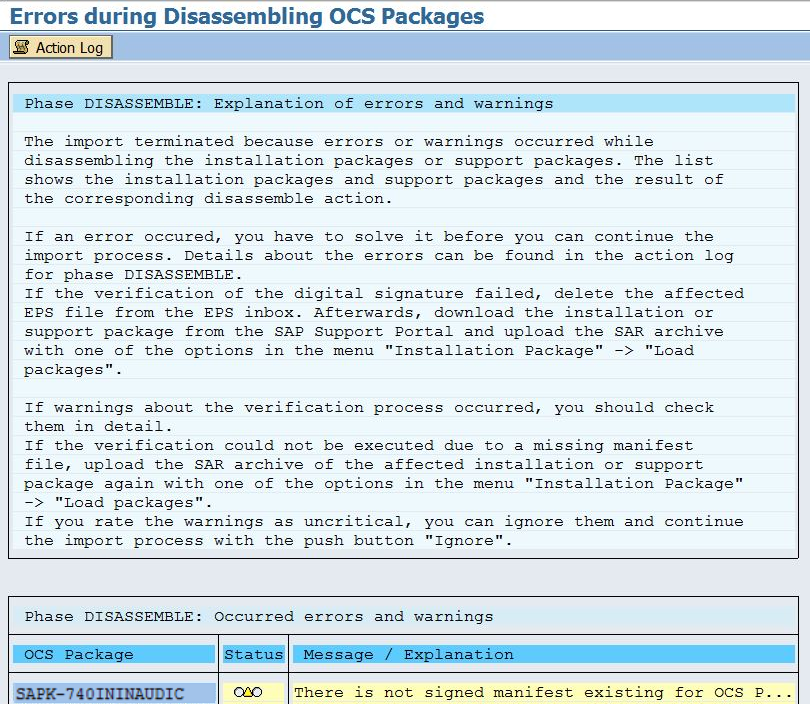 Error when disassembling the OCS Packages