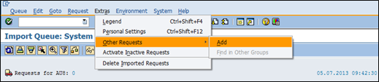Importing transport request